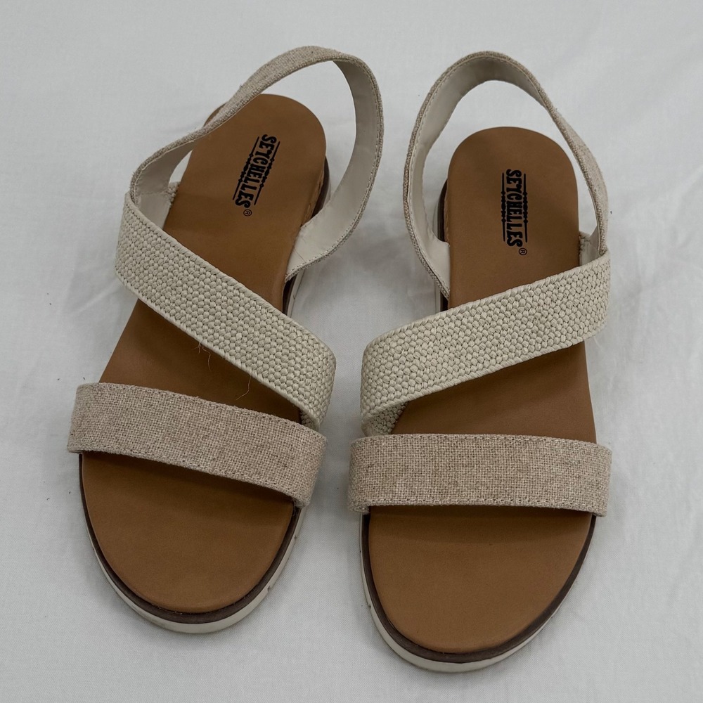 Seychelles Beige Strappy Woven Slingback Flat Sandals Sz 8 Neutral Comfort Cork